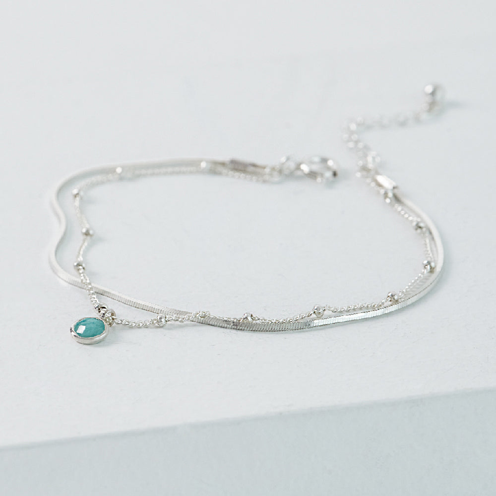 CLUE - Wish Spell Natural Stone Integrated Layered Silver Bracelet