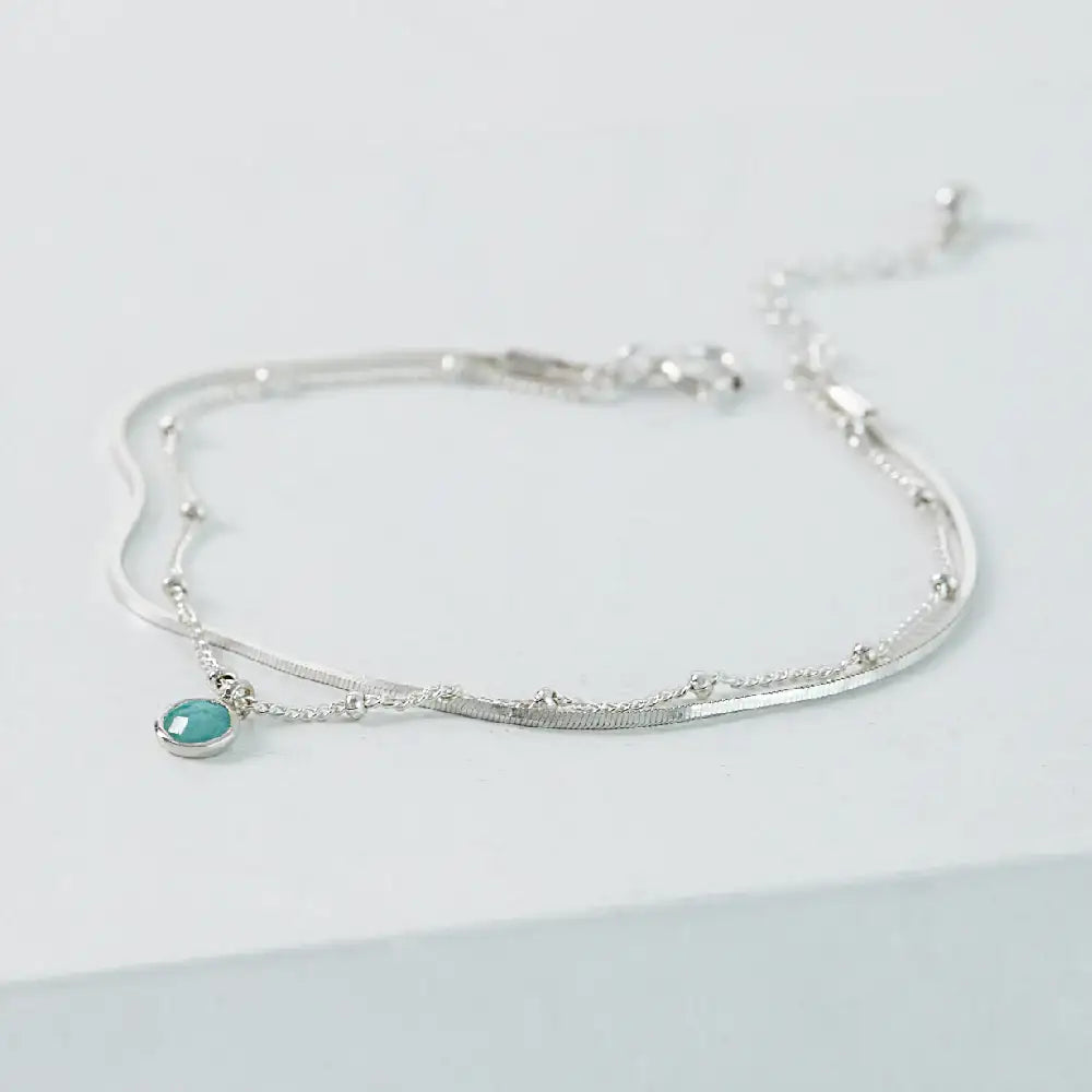 CLUE - Wish Spell Natural Stone Integrated Layered Silver Bracelet