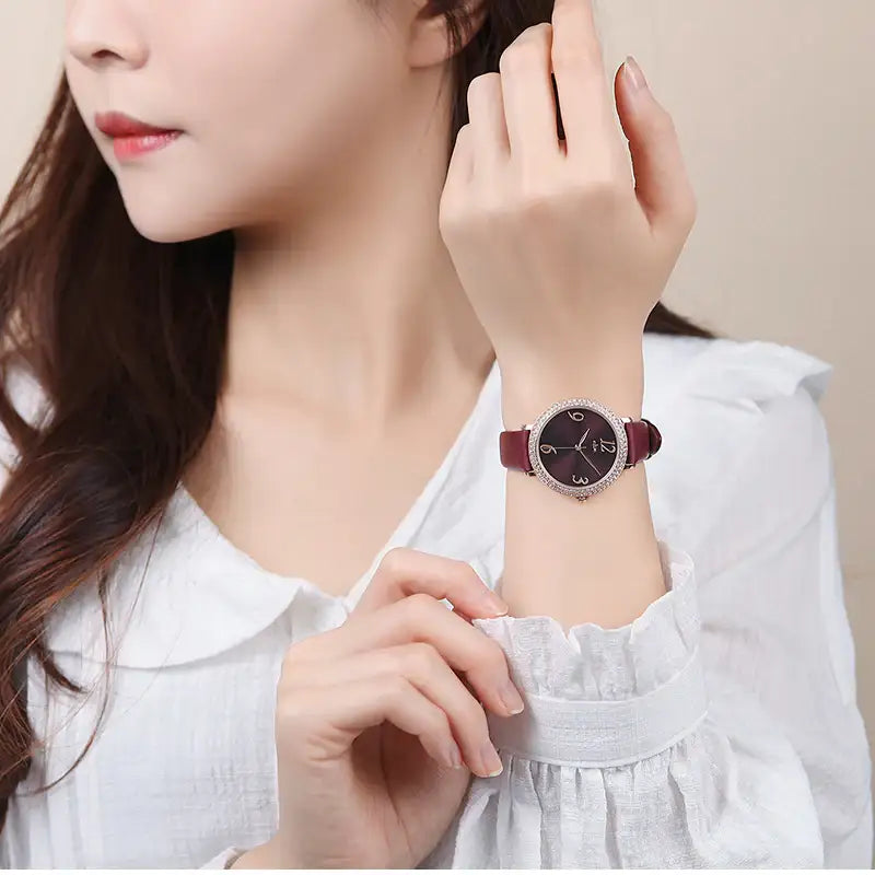 CLUE - Glory Chic Burgundy Leather Watch - CLUE - Watches - Harumio