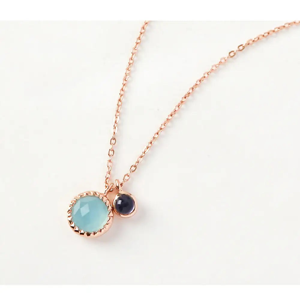 CLUE - Wish Spell Blue Chalcedony Natural Stone Double Pendant Silver Necklace - CLUE - Jewelry - Harumio