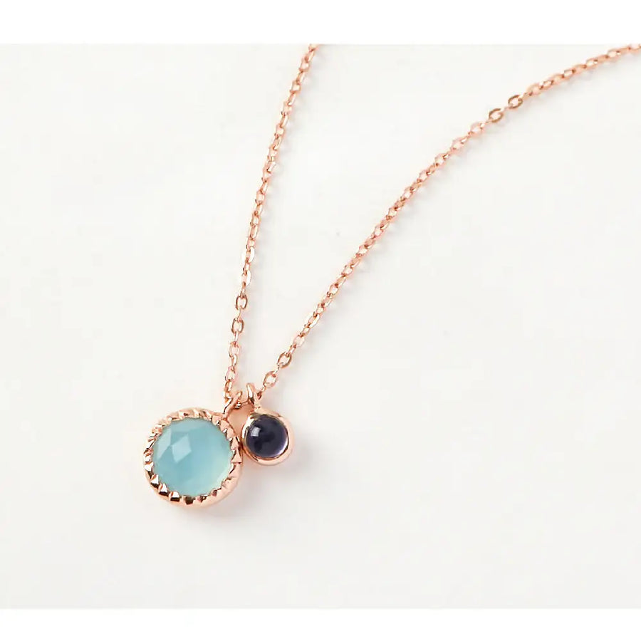 CLUE - Wish Spell Blue Chalcedony Natural Stone Double Pendant Silver Necklace - CLUE - Jewelry - Harumio