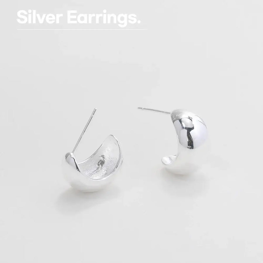 OST - Bold Glossy Silver Earrings - OST - Jewelry - Harumio
