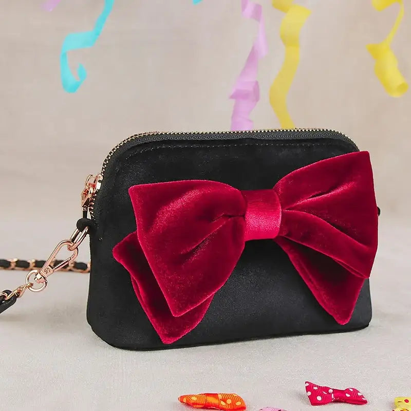 Saint Tail x Clue - Saint Velvet Ribbon Black Pouch - CLUE - Pouch - Harumio