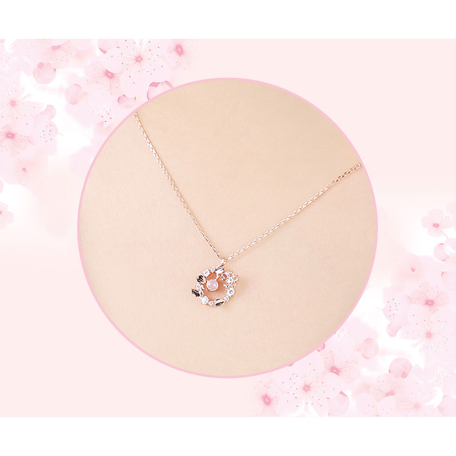 CLUE - Pink Cherry Blossom Rose Quartz Silver Necklace