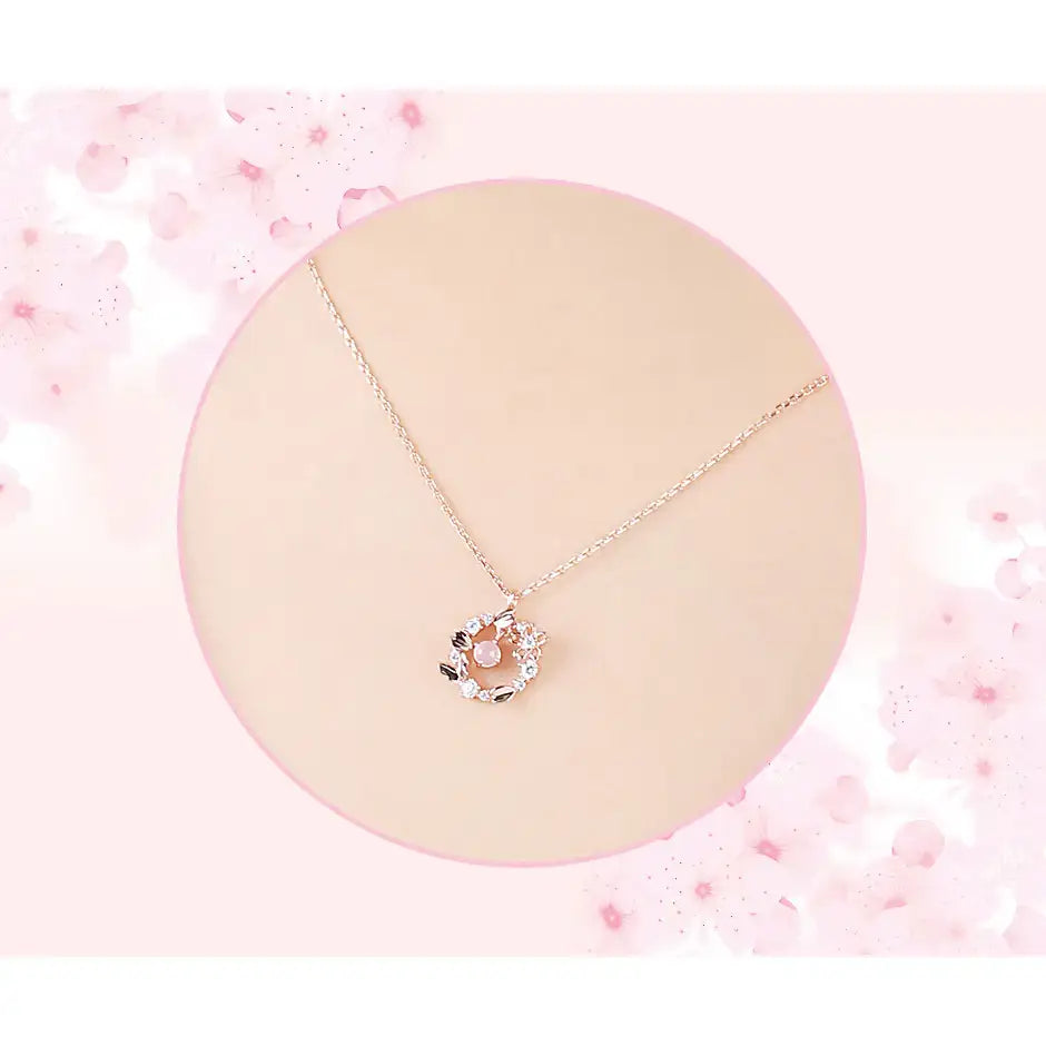 CLUE - Pink Cherry Blossom Rose Quartz Silver Necklace - CLUE - Jewelry - Harumio