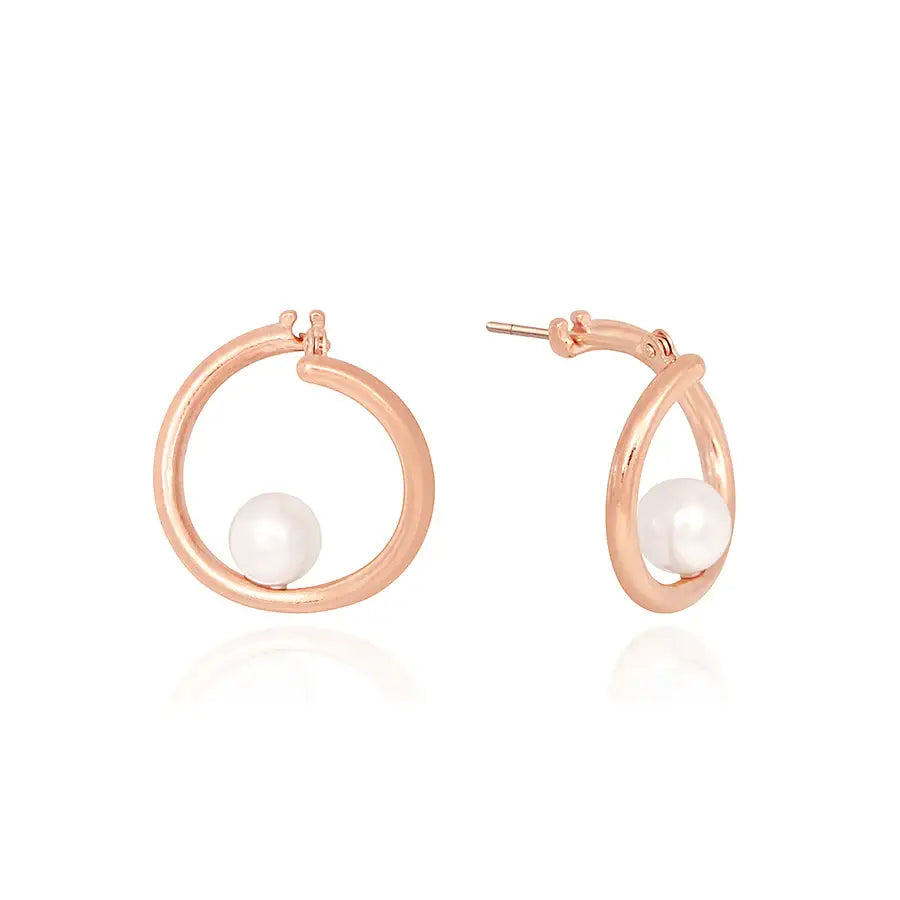 CLUE - Round Pearl One Touch Rose Gold Earrings - CLUE - Jewelry - Harumio