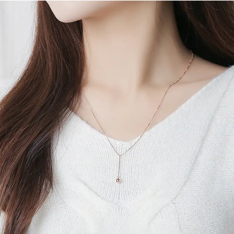 CLUE - Alli Long Neck Mini Ball Chain Drop Silver Necklace - CLUE - Jewelry - Harumio