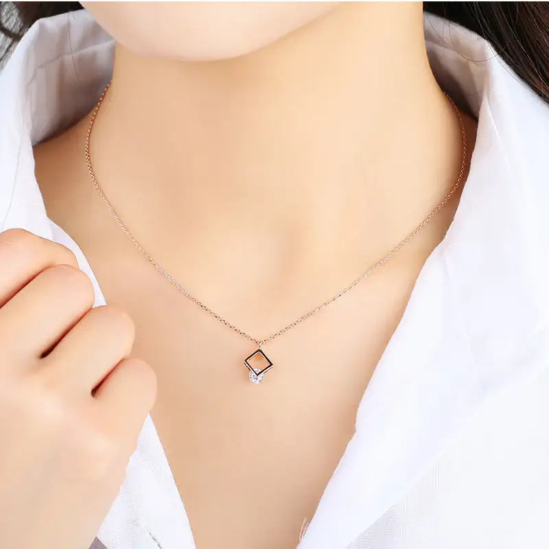 CLUE - Square Cubic Rose Gold Necklace - CLUE - Jewelry - Harumio