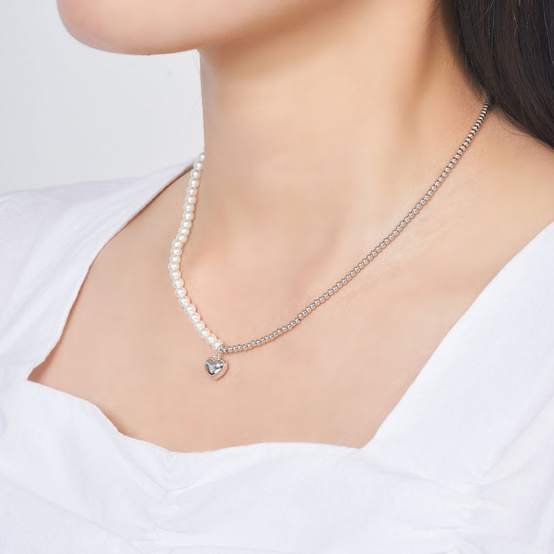 OST - POPTS Collection Half Pearl Earth Heart Necklace