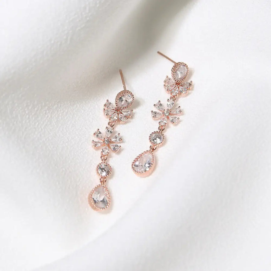 CLUE - Flower Point Drop Rose Gold Earrings - CLUE - Jewelry - Harumio