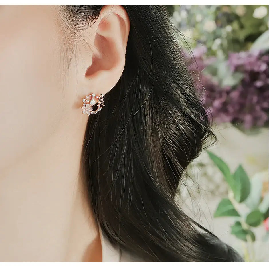 CLUE - Flower and Butterfly Silver Earrings - CLUE - Jewelry - Harumio