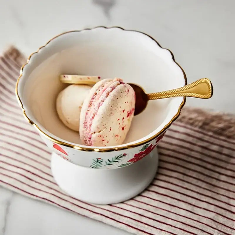 Korean Winter Story - Scallop Gold Rim Dessert Bowl - Modern House - Dessert Bowl - Harumio