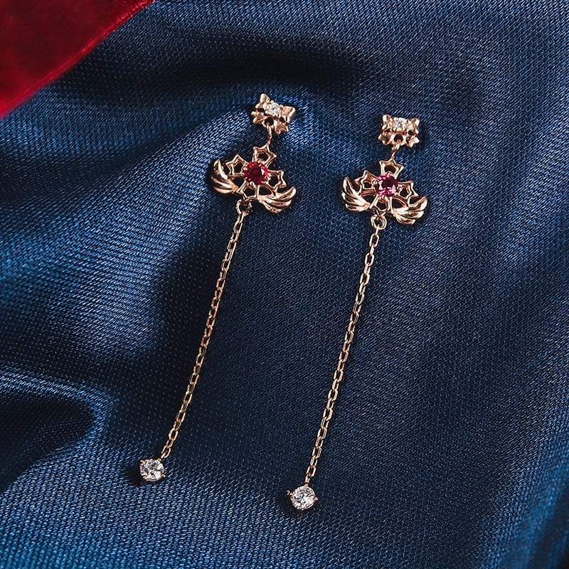 Saint Tail x Clue - Ribbon 10K & 14K Gold Long Drop Earrings - CLUE - Jewelry - Harumio