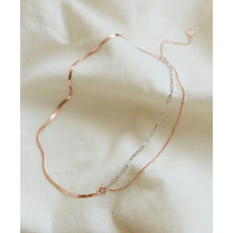 CLUE - C Collection Vintage Pink Mix Chain Silver Necklace - CLUE - Jewelry - Harumio