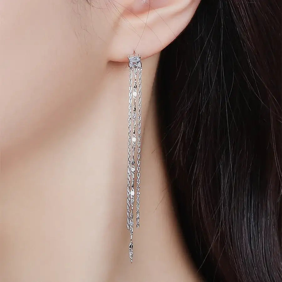 CLUE - Crystal Swing Drop Silver Earrings - CLUE - Jewelry - Harumio
