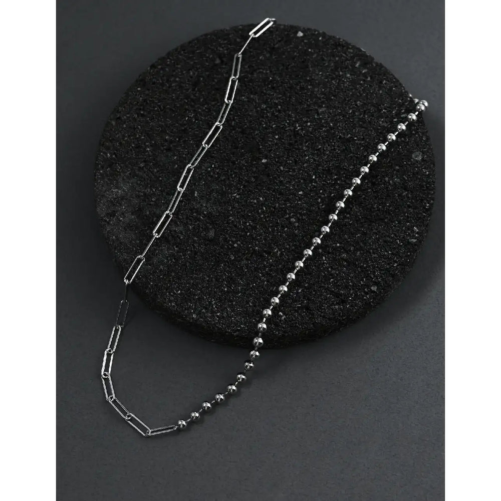 CLUE - Unbalance Ball Chain Silver Necklace - CLUE - Jewelry - Harumio