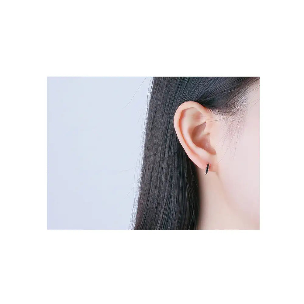CLUE - Onyx Hoop Ring Silver Earrings - CLUE - Jewelry - Harumio
