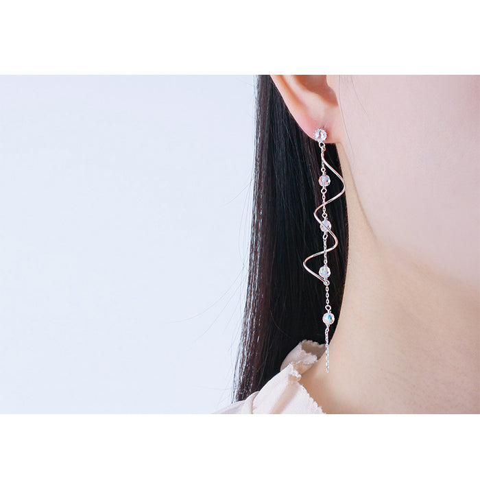 CLUE - Wave Silver Long Drop Earrings