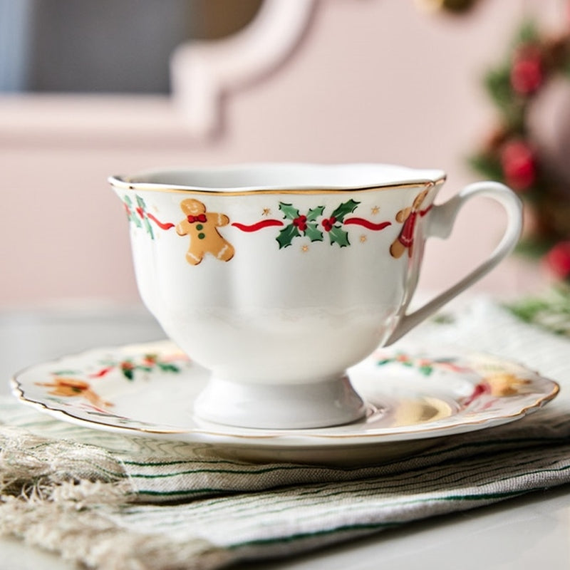 Korean Winter Story - Scallop Gold Rim Coffee Cup & Saucer Set