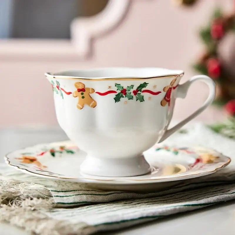 Korean Winter Story - Scallop Gold Rim Coffee Cup & Saucer Set - Modern House - Cup & Saucer Set - Harumio