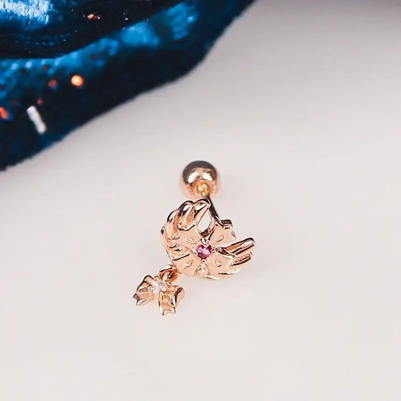 Saint Tail x Clue - Angel Wing Cross With Ribbon 10K Gold Piercing - CLUE - Jewelry - Harumio