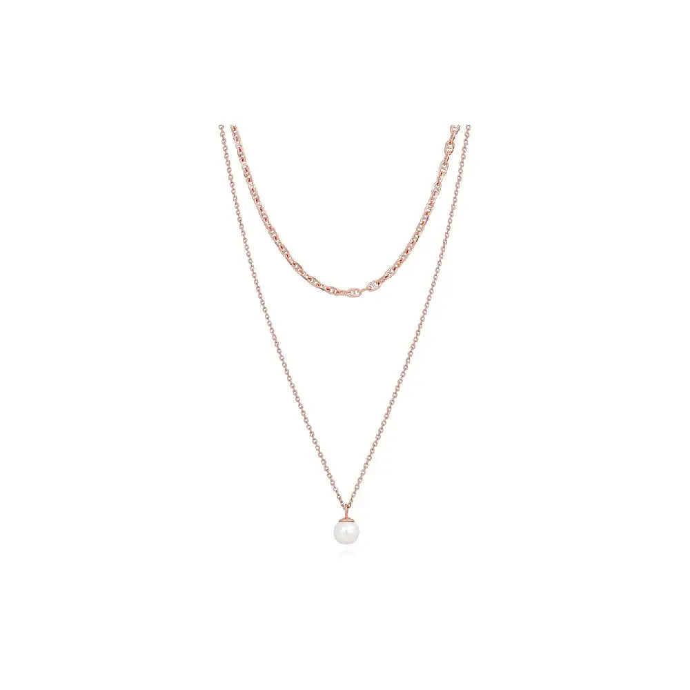 CLUE - Layered Chain Integrated Pearl Silver Necklace - CLUE - Jewelry - Harumio
