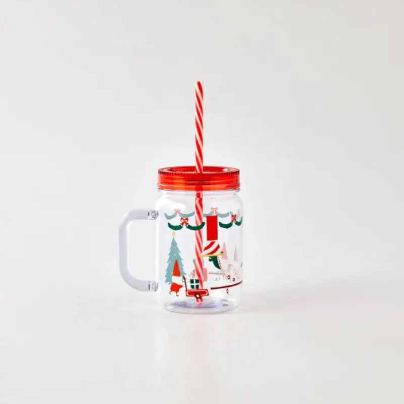 Korean Santa Fairy Village - Tumbler With Handle & Straw - Modern House - Home & Living - Harumio