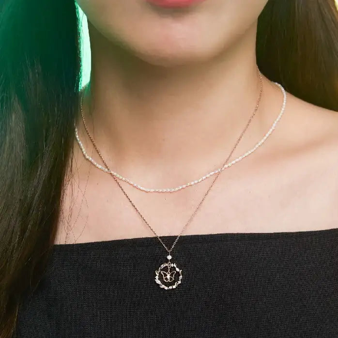 CLUE - Laurel Circular Butterfly Rose Gold Necklace - CLUE - Jewelry - Harumio