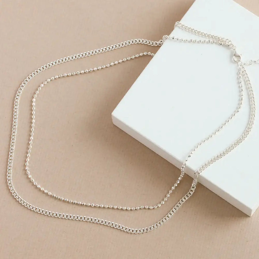 CLUE - Layered Curve Chain Integrated Silver Necklace - CLUE - Jewelry - Harumio