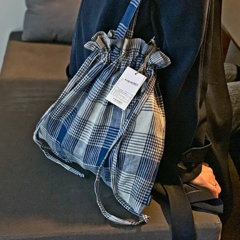 August8th - French Check Linen Bucket Bag - August8th - Accessories - Harumio