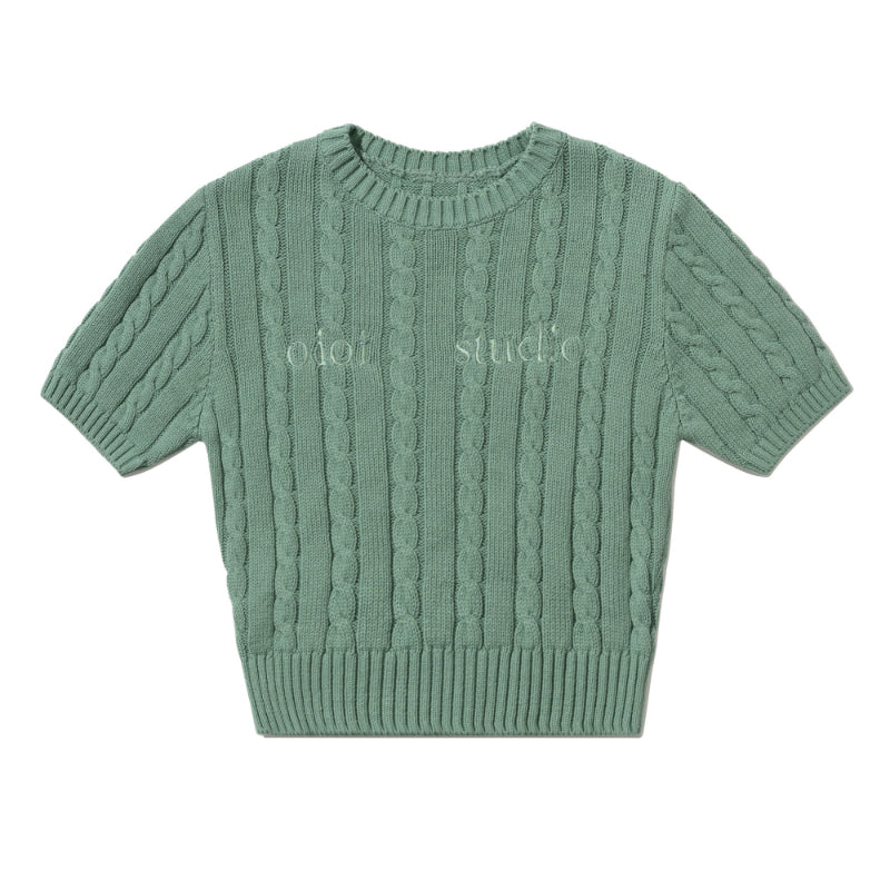O!Oi x NewJeans - Layered Logo Half Cable Knit