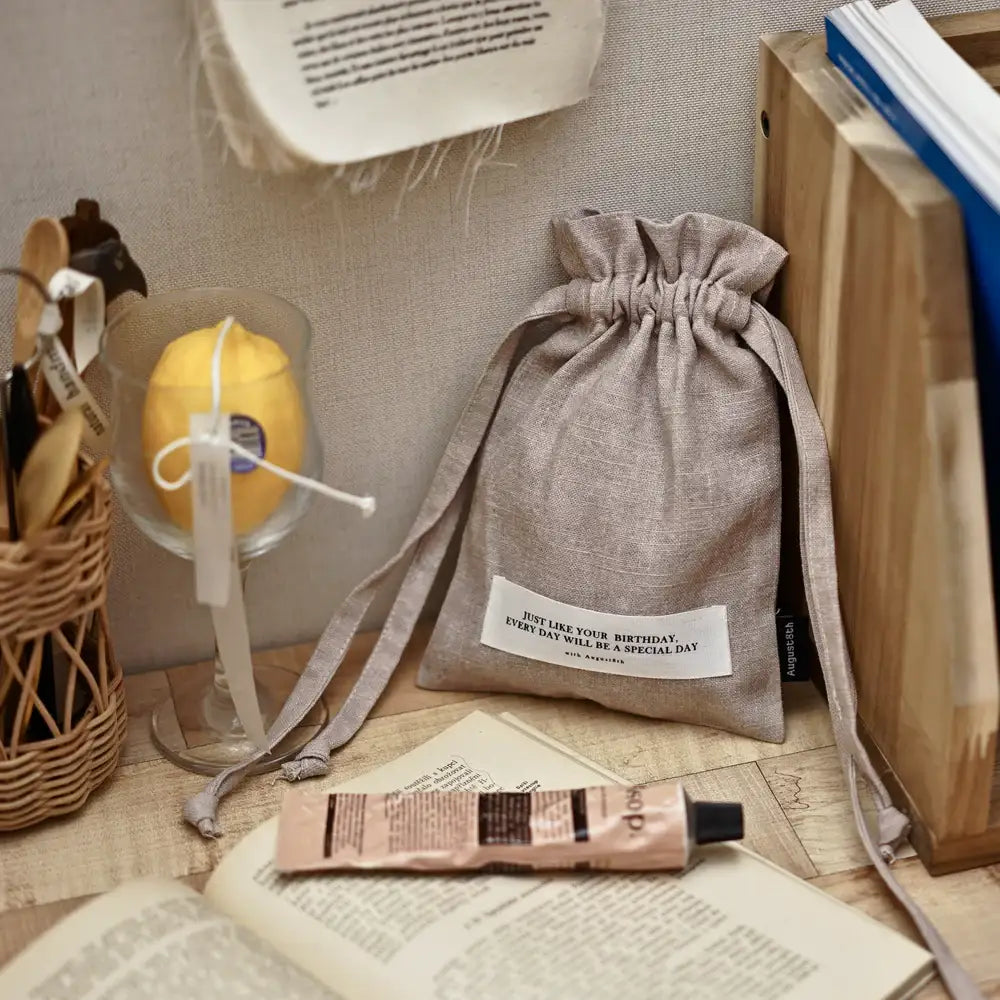 August8th - Birthday Linen Bucket Pouch - August8th - Accessories - Harumio