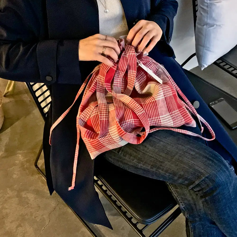August8th - French Check Linen Bucket Bag - August8th - Accessories - Harumio