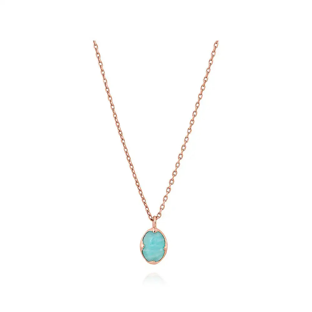 CLUE - Wish Spell Natural Turquoise Stone Oval Silver Necklace - CLUE - Jewelry - Harumio