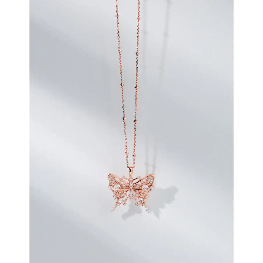 CLUE - Butterfly Silhouette Big Pendant Silver Necklace - CLUE - Jewelry - Harumio
