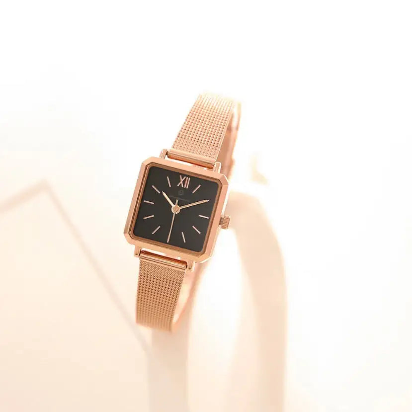 OST - Dreams and Luck Square Black Rose Gold Women's Mesh Watch