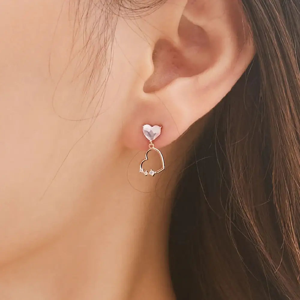CLUE - Pink Stone Heart Silver Earring - CLUE - Jewelry - Harumio