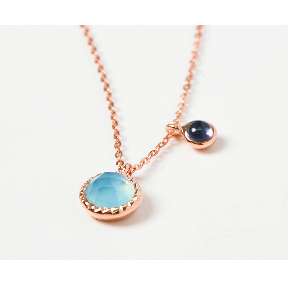 CLUE - Wish Spell Blue Chalcedony Natural Stone Double Pendant Silver Necklace