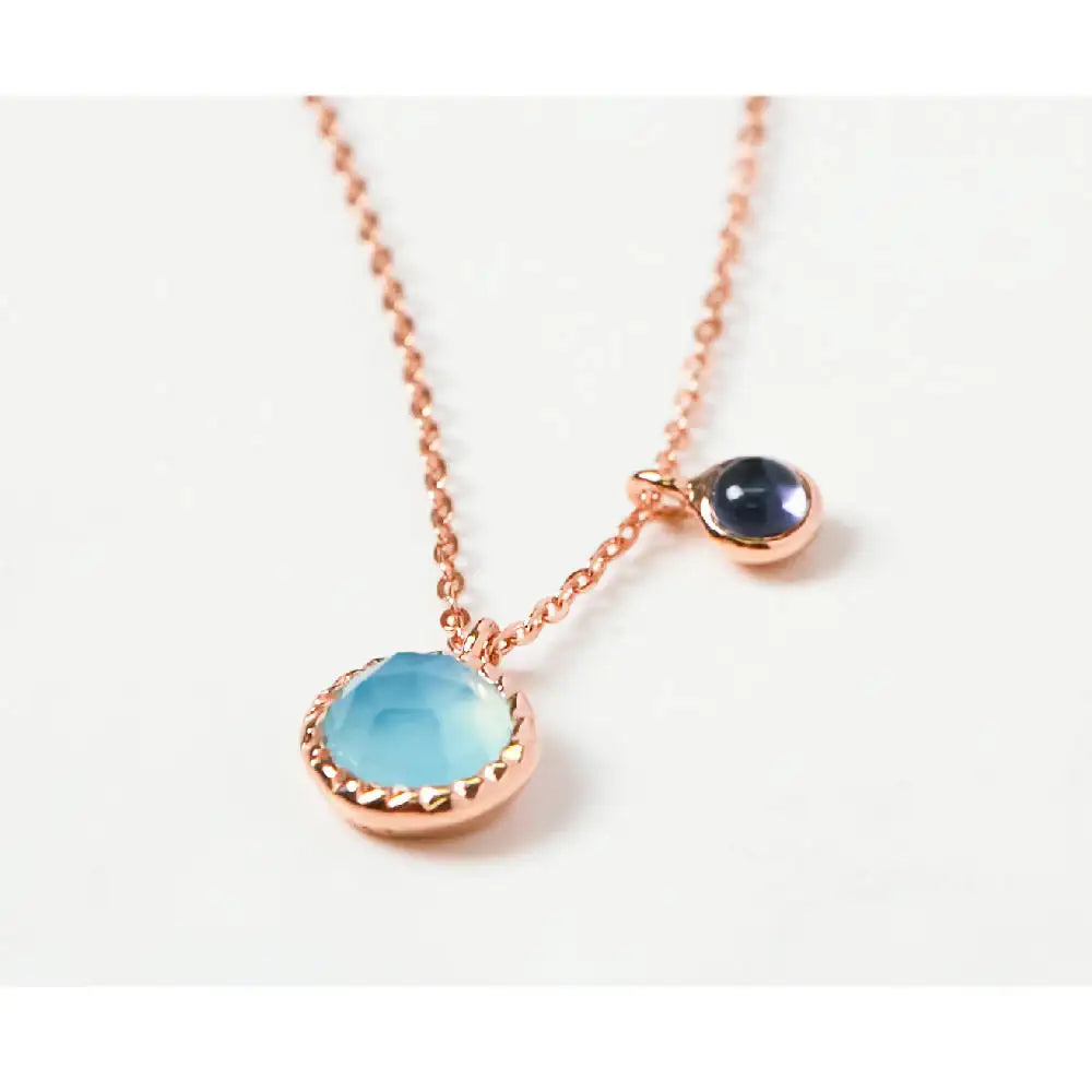 CLUE - Wish Spell Blue Chalcedony Natural Stone Double Pendant Silver Necklace - CLUE - Jewelry - Harumio