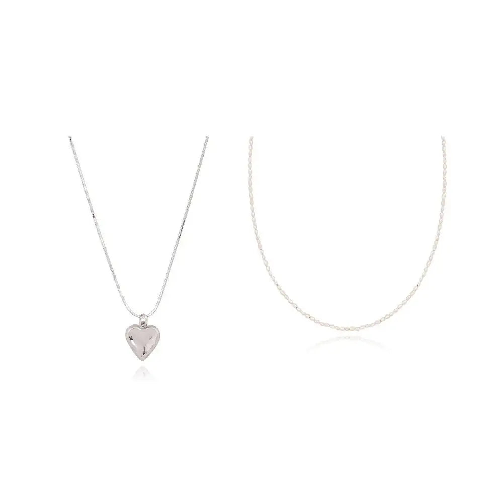 CLUE - Layered Heart Freshwater Pearl Necklace Set - CLUE - Jewelry - Harumio