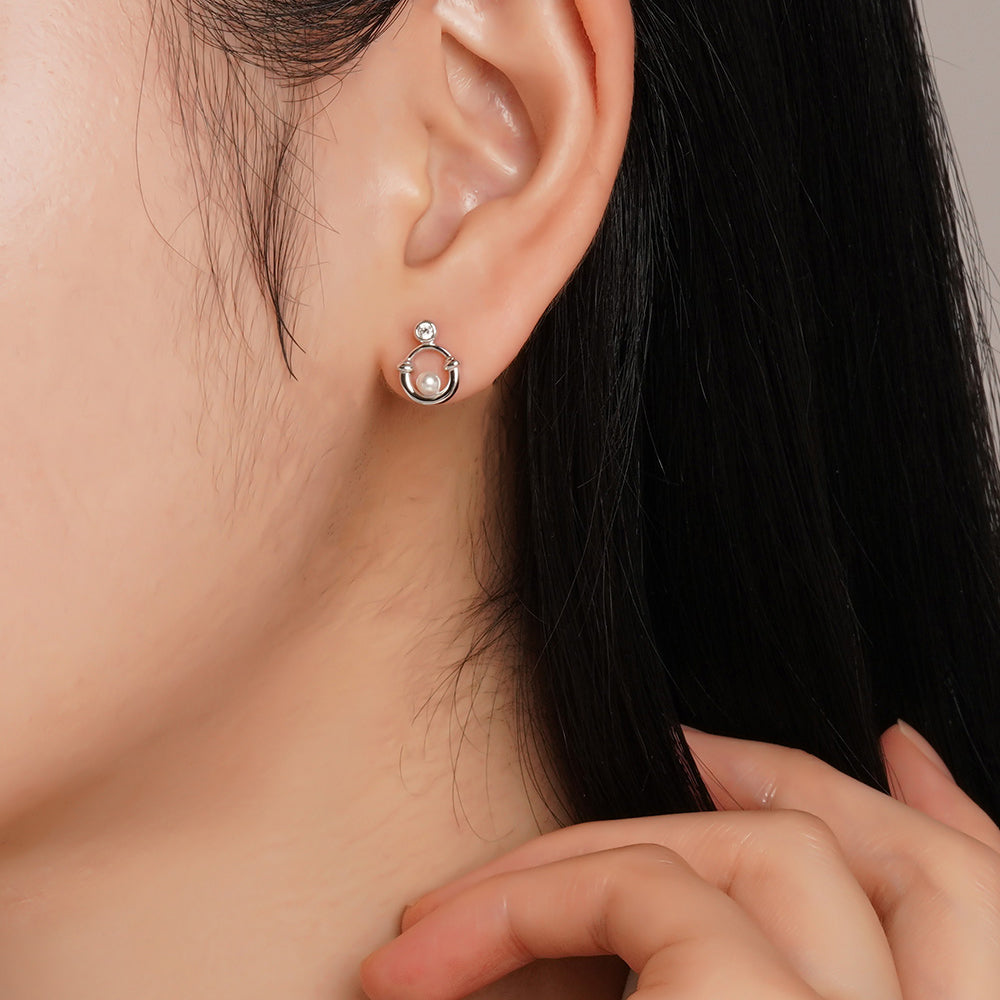 OST - Lucky Rock Horseshoe Stone Pearl Earring