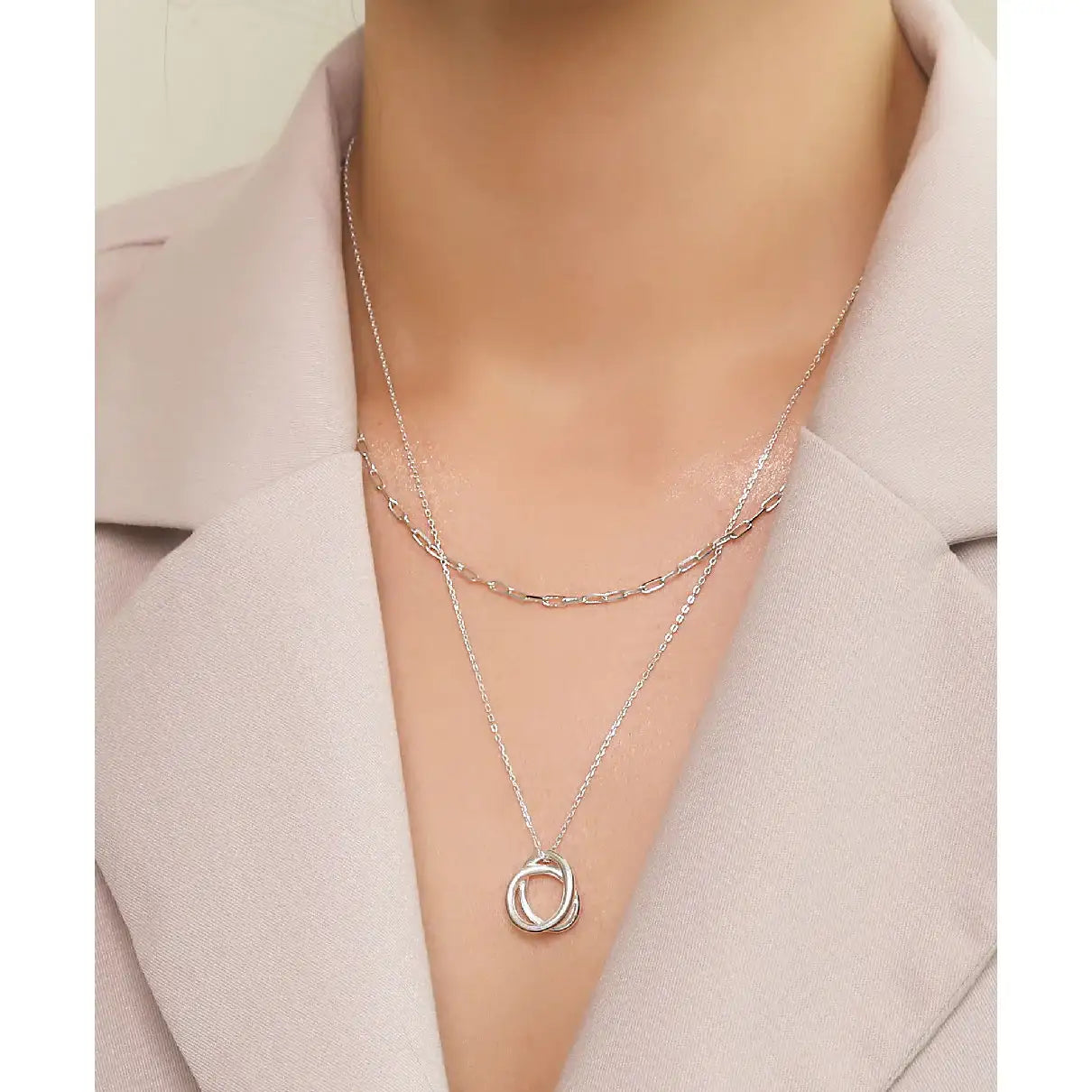 CLUE - Layered Twin Ring Chain Necklace Set - CLUE - Jewelry - Harumio