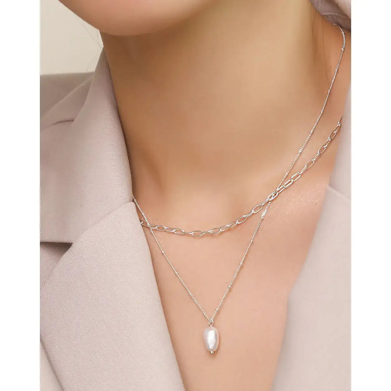 CLUE - Layered Freshwater Pearl Chain Necklace Set - CLUE - Jewelry - Harumio