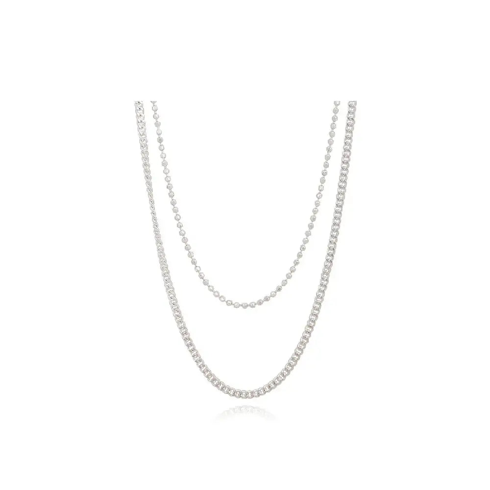 CLUE - Layered Curve Chain Integrated Silver Necklace - CLUE - Jewelry - Harumio