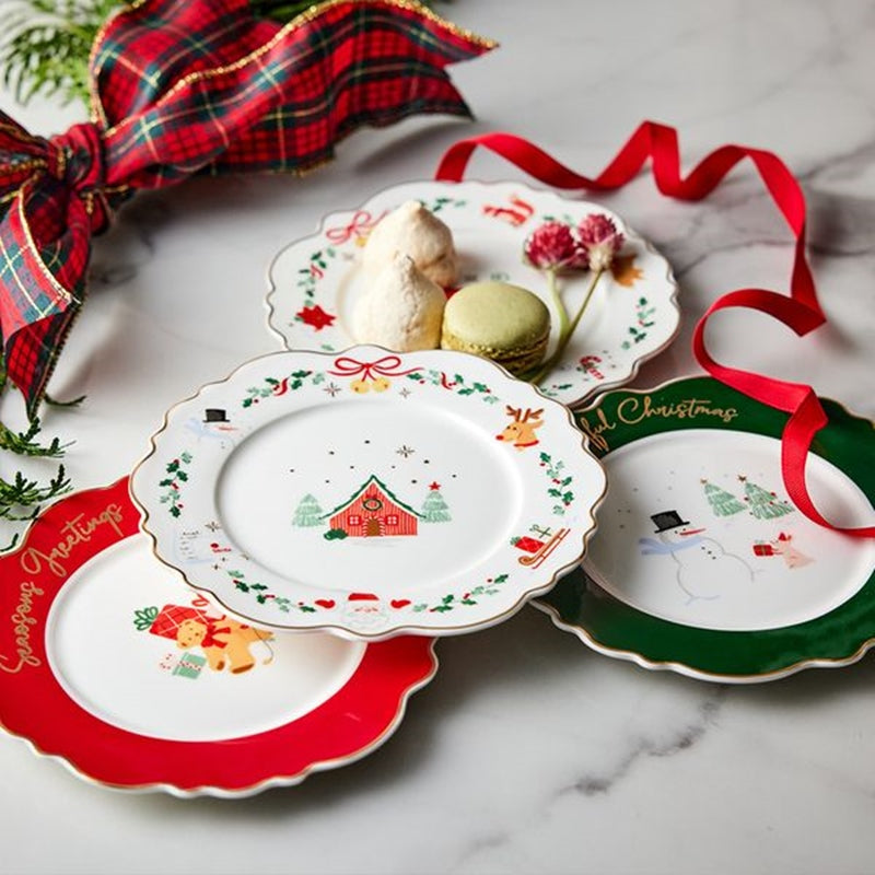 Korean Winter Story - Scallop Gold Rim Round Dessert Plate 4P Set