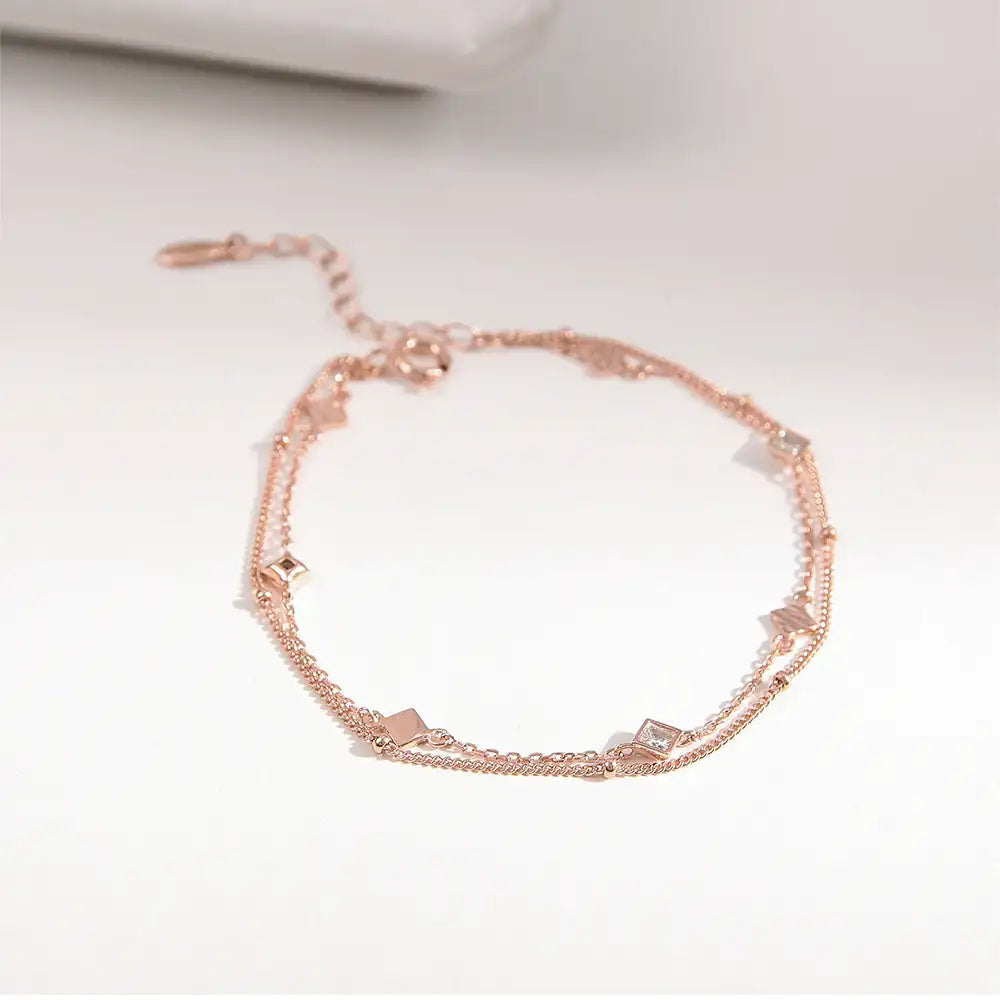 CLUE - Square Double Layer Silver Bracelet - CLUE - Jewelry - Harumio