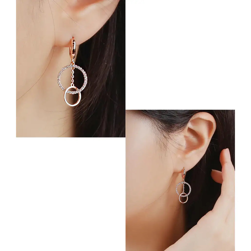 CLUE - Cross Round Drop One Touch Rose Gold Earrings - CLUE - Jewelry - Harumio