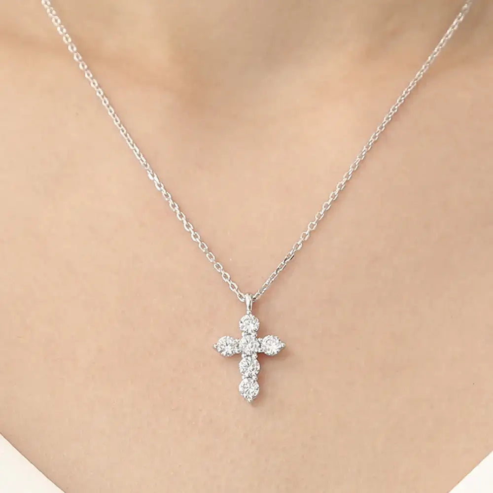 OST - Simulated Diamond 0.3ct Cross Necklace - OST - Jewelry - Harumio