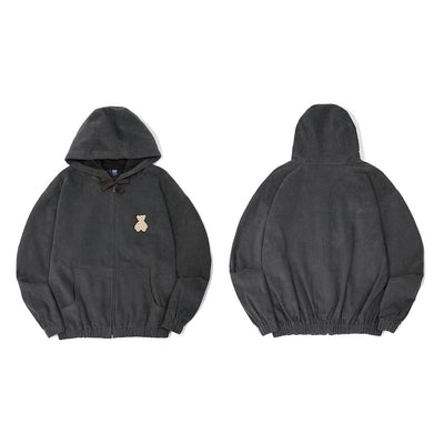 AQO - Bear Logo Corduroy Zip Up Jacket