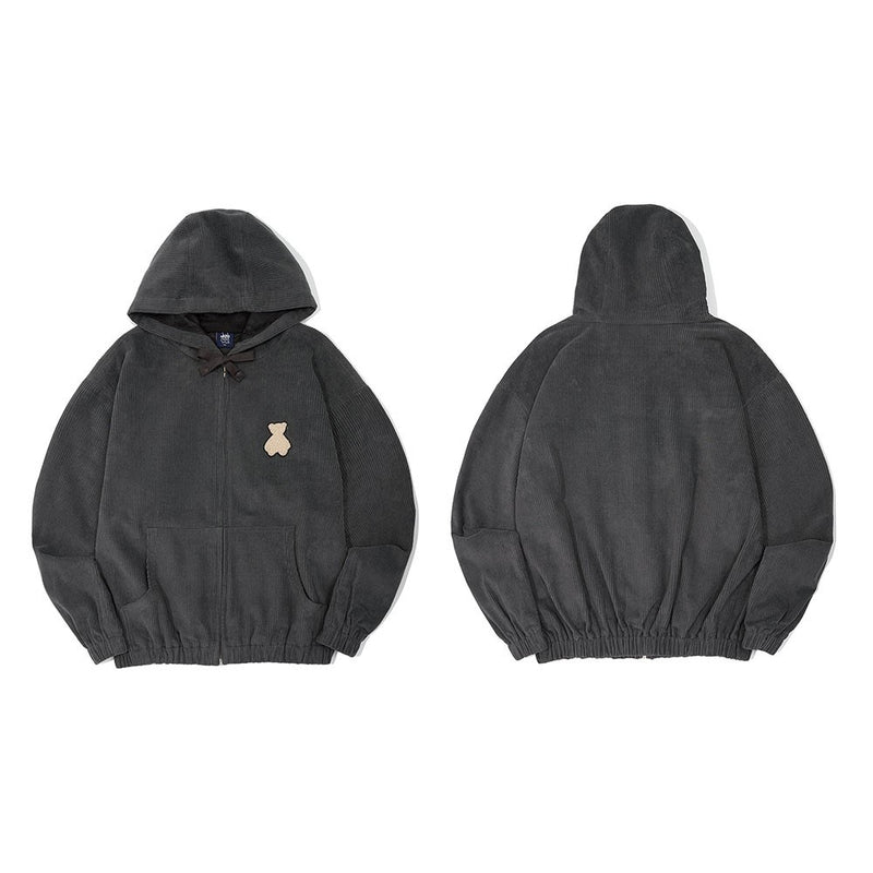 AQO - Bear Logo Corduroy Zip Up Jacket